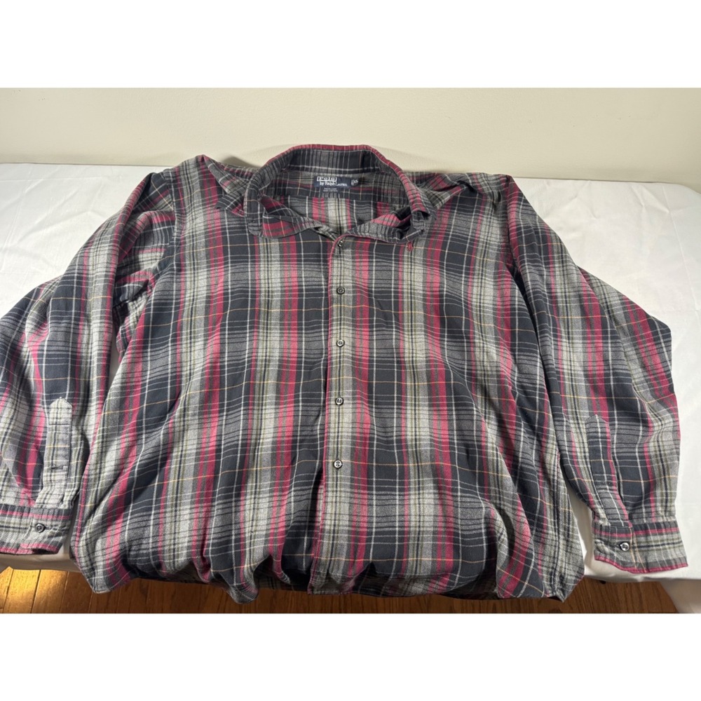 Polo Ralph Lauren Marlowe Plaid Cotton Flannel Shirt Mens XL Red Grey Black